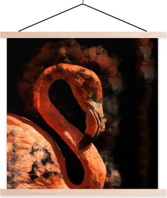 Produktbild von MuchoWow® Textilposter Flamingo - Farbe - Vogel 120x120 cm mit holzfarbenen Rahmen - Textil-Poster