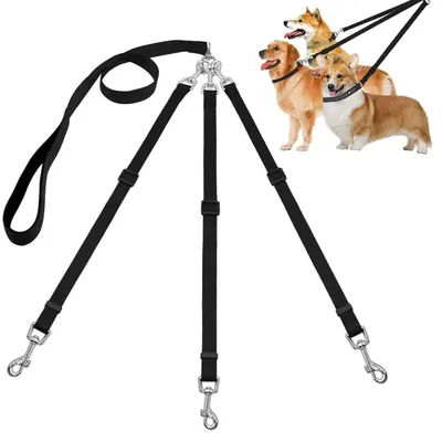 Imagen del producto de Correa para perros de nylon, 3 en 1, ajustable, para 1-3 perros, de tamaño mediano y pequeño, ideal para paseos