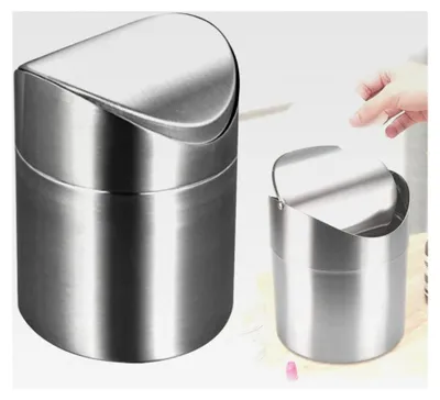 Produktbild von Mini Tischabfalleimer, kleiner Mülleimer Ø 12 x 16 cm, Edelstahl Tischmülleimer mit Deckel für Büro, Schlafzimmer und Küche