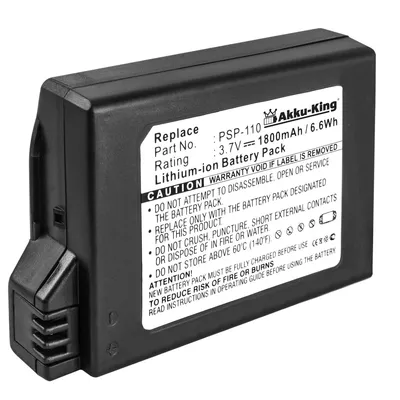 Produktbild von Akku-King 1105422, Akku, Sony, PlayStation Portable (1. Generation), PSP-1000, PSP-1000G1, PSP-1000G1W, PSP-1000K, PSP-1000KCW, Lithium-Ion (Li-Ion), 1800 mAh, 6,66 Wh