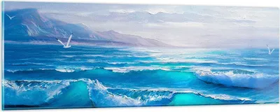 Produktbild von Bilder auf glas - Meer Welle Möwe - 90x30cm - Glasbilder - Wandbilder - Kunstdruck - zum Aufhängen bereit - Wanddekoration aus Glas - Glas Bilder - Wandbild auf Glas - Einteilig - GAB90x30-4033
