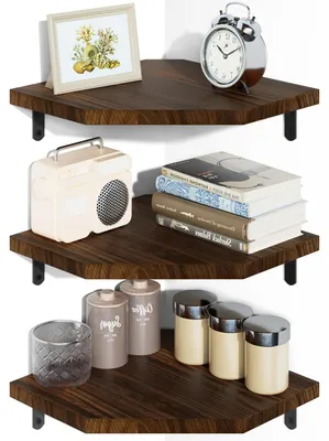 Produktbild von Eckwandregal, Holz, 3er-Set, schwebendes Hängeregal, Küchenregale für Schlafzimmer, Wohnzimmer, Büro, Badezimmer, Kinderzimmer