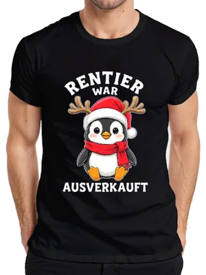 Produktbild von Rentier war t Pinguin Weihnachten lustig Geschenk Herren T-Shirt, Schwarz, M