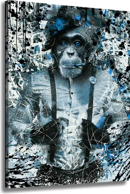 Produktbild von Cool Monkey Pop Art Affe Leinwandbild Wandbild Deko Kunst XL: 60x90x2cm