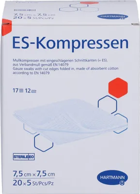Produktbild von ES-Kompressen steril 7,5x7,5cm Großpackung 12fach, 20X5 St KOM