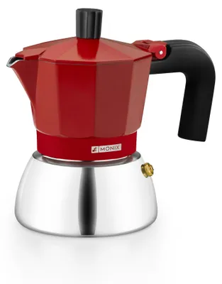Zdjęcie produktu dla Monix M863103, Kawiarka moka, 0,195 l, Czerwony, Aluminium, Stal nierdzewna, 3 kub., Bakelit