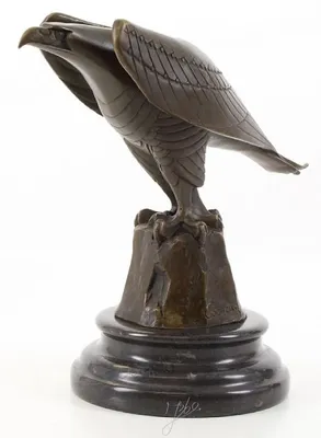 Produktbild von Casa Padrino Designer Adler Skulptur Bronze / Schwarz 21,1 x 12,1 x H. 20,6 cm - Luxus Bronzefigur Art Deco