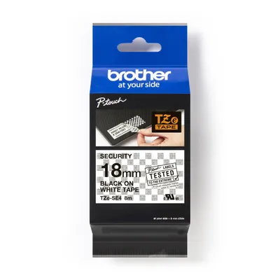 Produktbild von Brother TZe-SE4 - Manipulationssicherer Kleber - Schwarz auf Weiß - Rolle (1,8 cm x 8 m) 1 Kassette(n) Sicherheitsband - für Brother PT-D600, P-Touch PT-1880, 70, E550, E800, P750, P900, P950, P-Touch EDGE PT-P750