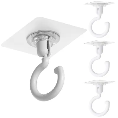 Image de Crochets de plafond autocollants ultra-résistants – Lot de 4 crochets de plafond autocollants transparents, sans perçage, crochets muraux résistants à l'eau pour la salle de bains, la cuisine, le bureau et la chambre à coucher