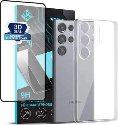 Produktbild von Handyhülle für Samsung Galaxy S23 Ultra mit 9H Displayglas Displayschutz Hülle Transparent Flexibel Elastisch Case Cover Backcover Schutzhülle