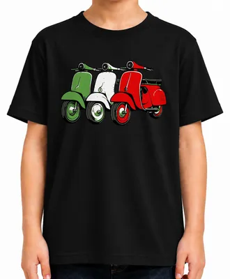 Obrázok produktu pre Talianska retro vlajka na kolieskových korčuliach, motorka, vintage štýl, "Bella Italia", T-shirt s motívom Ríma, čierna farba, veľkosť 152