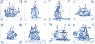 Produktbild von Thea Gouverneur Kreuzstich Stickpackung "Antike niederländische Fliesen Delfter Blau Aida", Zählmuster, 61x31cm