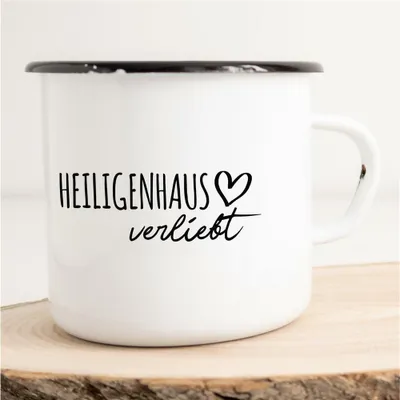 Produktbild von Huuraa Emaille Tasse Heiligenhaus  Geschenk Kaffeebecher Vintage 300ml Heiligenhaus  Präsent