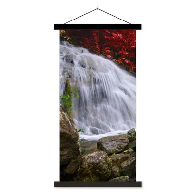 Produktbild von MuchoWow® Textilposter Wasserfall - Felsen - Wasser - Herbst 90x180 cm mit schwarzem Rahmen - Dekoration Wohnzimmer