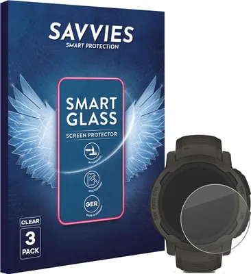 Produktbild von 3x Savvies Schutzglas Folie für Garmin Instinct 2 Solar 9H Panzer Schutzfolie Glas Displayschutz klar transparent