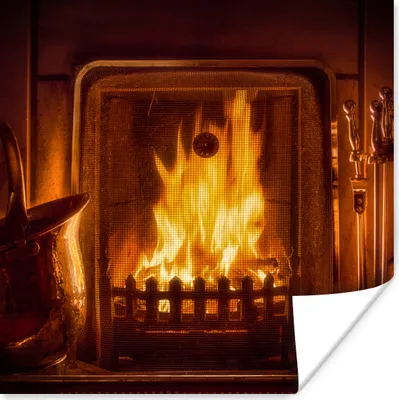 Produktbild von MuchoWow® Poster Ein Kamin mit einem warmen Feuer 75x75 cm - Wand Dekoration
