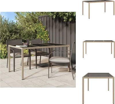 Immagine prodotto di vidaXL Tavolo da giardino 150x90x75 cm Vetro temperato Poli rattan Beige - Tavoli da giardino