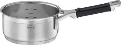 Produktbild von RÖSLE Stielkasserolle Silence Pro ohne Deckel, Edelstahl 18/10, Alukern, Silikongriff, Edelstahl/Schwarz, Ø 16cm, 1,4L, L 35cm, B 17,5cm, H 9cm, alle Herdarten (inkl. Induktion), backofengeeignet bis 200°C, spülmaschinengeeignet