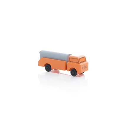 Productafbeelding van Houten speelgoed: vrachtwagen, vuilniswagen. Afmetingen: 3,5 x 7,5 x 3 cm. Nieuw