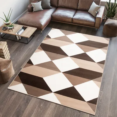 Produktbild von Teppich Wohnzimmer Schlafzimmer Kurzflor Modern Design Braun Beige Meliert 80 x 150 cm