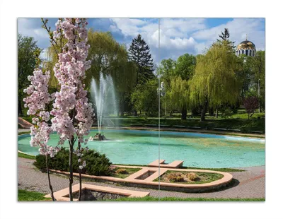 Produktbild von Wallario Herdabdeckplatte aus Glas, Größe 70 x 52 cm 2-teilig, Motiv Frühling im Stadtpark