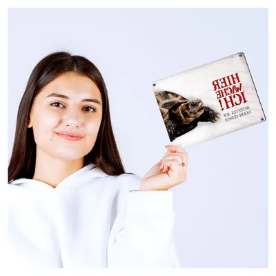 Produktbild von Metallschild mit Schildkröte Motiv und Spruch: Betreten auf eigene Gefahr - Hier wache ich!