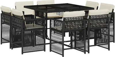 Obrázek produktu pro vidaXL 9dílný zahradní jídelní set s polštáři Black Poly Rattan