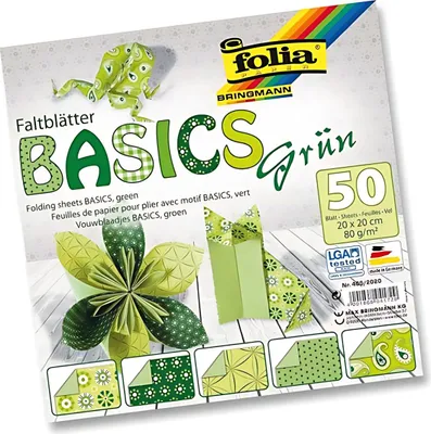 Produktbild von Faltblätter Basics,grün 80g/m²,20x20cm, 50 Blatt - In 5 Motiven sort