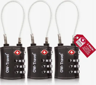 Produktbild von 3er Set TSA Zahlenschloss Kofferschloss mit Kabel Schwarz