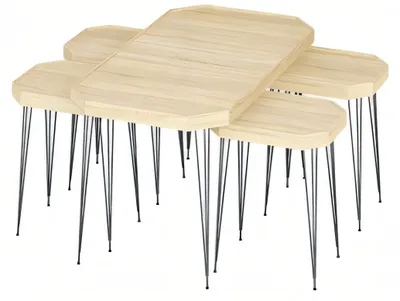 Zdjęcie produktu dla Beżowy drewniany stolik kawowy z bocznymi stolikami Nowoczesny elegancki zestaw