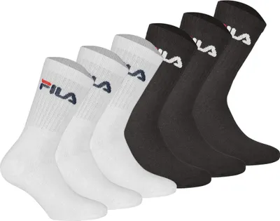 Produktbild von FILA Unisex Socken, 6er Pack - Crew Socks, Frottee, Tennis, Sport (2x 3 Paar) Schwarz/Weiß 39-42