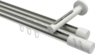 Produktbild von Interdeco Innenlaufstange / Gardinenstange mit Innenlauf Edelstahl-Optik / Weiß, Typ Siteno Zoena (Glitzerzylinder), 20 mm Ø 2-läufig, 420 cm