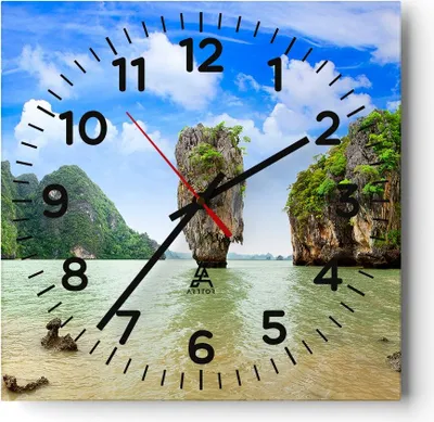 Produktbild von Wanduhr - Quadrat - Glasuhr - Stein Strand Landschaft - 30x30cm - Schleichendes Uhrwerk - Lautlos - zum Aufhängen bereit - Dekoration Modern - Wanddekoration aus Glas - C4AC30x30-0224
