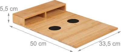 Produktbild von Relaxdays Sofatablett Armlehne, Bambus, HBT: 5,5 x 50 x 33,5 cm, Sofaablage mit Untersetzern, 2 Fächer, natur/schwarz