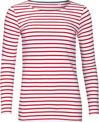 Image de SOLS T-shirt marin femme, rayé, manches longues PC2580 (M) (Blanc/Rouge)