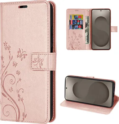 Produktbild von Hülle für Samsung Galaxy S26+ 5G Handyhülle Wallet Case Kartenfächern Blume Rosegold