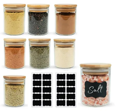 Image de Ensemble de 8 pots à épices de 250 ml avec couvercles et étiquettes