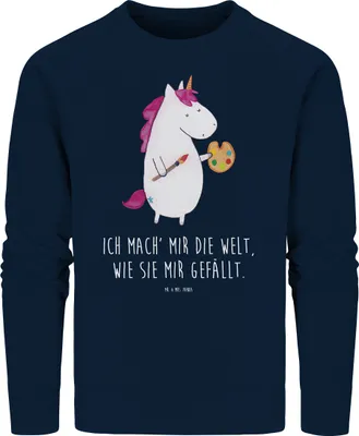 Produktbild von Mr. & Mrs. Panda Baumwoll Pullover Einhorn Künstler Größe S - French Navy - Geschenk, Unicorn, Maler, Farbe, Welt, Bio, Sweatshirt, Sweater, Pulli