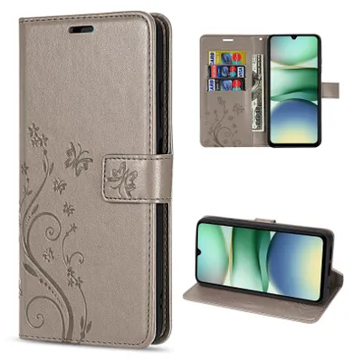 Produktbild von Handy Tasche für Xiaomi Redmi A5 Handyhülle Blumen Hülle Wallet Case Flipcover in Grau