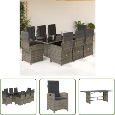 Produktbild von The Living Store 9-tlg. Garten-Essgruppe mit Kissen Grau Poly Rattan