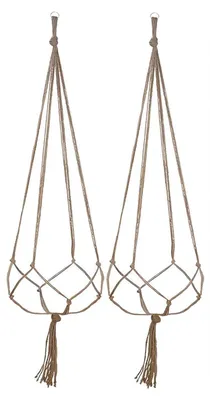 Image de 2 paniers suspendus pour plantes, pots de fleurs suspendus, ensemble de suspensions en macramé, pots suspendus pour plantes d'intérieur et de jardin, balcon, décoration, plafond, jardin (90 cm x 2)