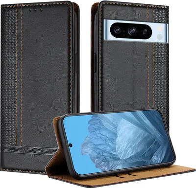 Obrázek produktu pro Pouzdro pro Google Pixel 8 Pro kožené flipové pouzdro s funkcí stojánku černé