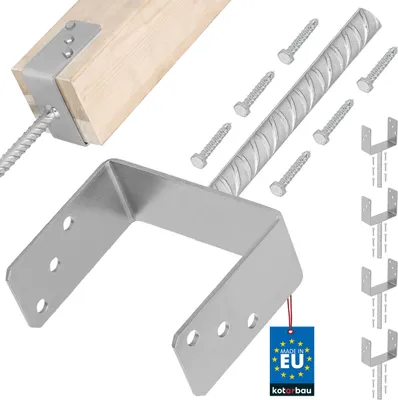 Obrázok produktu pre KOTARBAU® Sada 4 ks U-držiakov stĺpikov na zabetónovanie 151 mm s kotvou s drážkovaným hrotom pre stĺpiky oplotenia, pätka stĺpika s betónovou kotvou, pozinkovaná oceľ