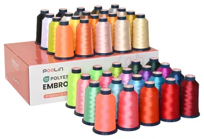 Produktbild von PooLin Maschinen-Stickgarn, 40 Spulen x 4000 m, Polyester, 40 W, kompatibel mit Einzel- und Mehrnadelmaschinen