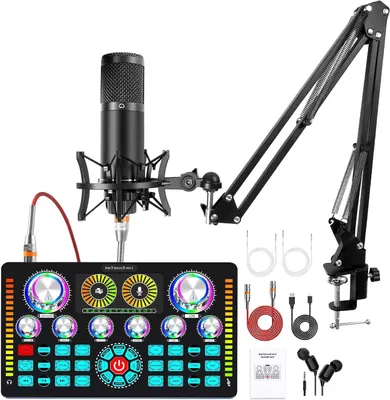 Productafbeelding van Podcast Apparatuur - Audio Interface Microfoon - Streaming Opnemen - 48V Fantoomvoeding - 10 Kanalen - Zwart
