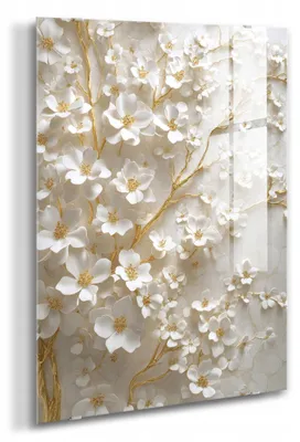 Productafbeelding van STYLER Glaswanddecoratie, 80x120 cm, Gouden Magnolia, motief van magnolia-bloemen, florale wanddecoratie, geschikt voor woonkamer, slaapkamer, hal, modern interieur