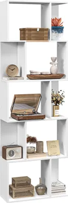 Produktbild von HOMCOM 5-stöckiges unterteiltes Bücherregal, S-förmiges platzsparendes Bücherregal aus Holz, Trennregal für Wohnzimmer, Schlafzimmer und Büro, 60 x 24 x 184,5 cm, weiß