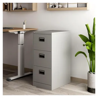 Produktbild von Schubladenschrank Rääkkylä Büroschrank mit 3 Schubladen 103 x 45 x 62 cm abschließbar Stahl Grau