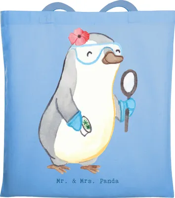 Produktbild von Mr. & Mrs. Panda Schultasche Mikrobiologin Herz - Sky Blue - Geschenk, Forschung, Naturwissenschaftlerin, Neugierig, Experimentell, Tote Bag, Tasche, festival, Jutebeutel