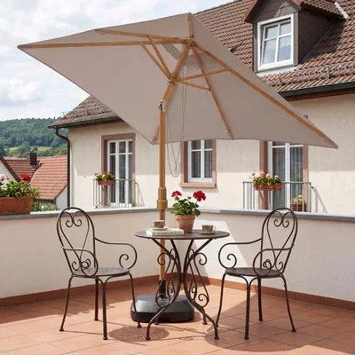 Produktbild von Sekey Rechteckiger Sonnenschirm 200x150 cm Holzoptik, Knickbar, UV-Schutz 50+, Gartenschirm für Balkon und Terrasse, Taupe